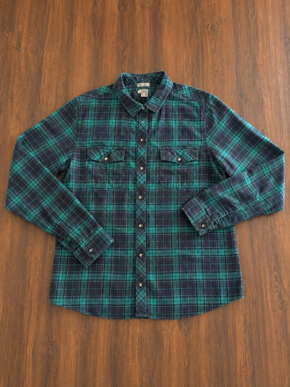 Eddie Bauer Women’s L Green Black Plaid Flannel Shirt 100% Cotton Classic Fit